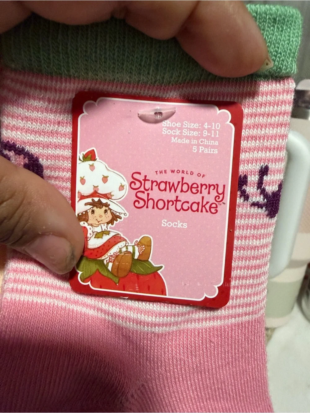 5pairs Strawberry Shortcake Pink Character Ankle Socks